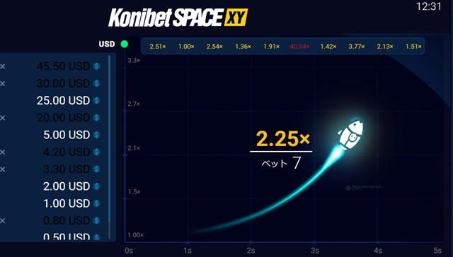 Konibet SpaceXのゲーム画面